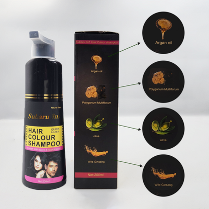 Subaru 3 In 1 Black Hair Color Shampoo Shampoo For Men & Women |